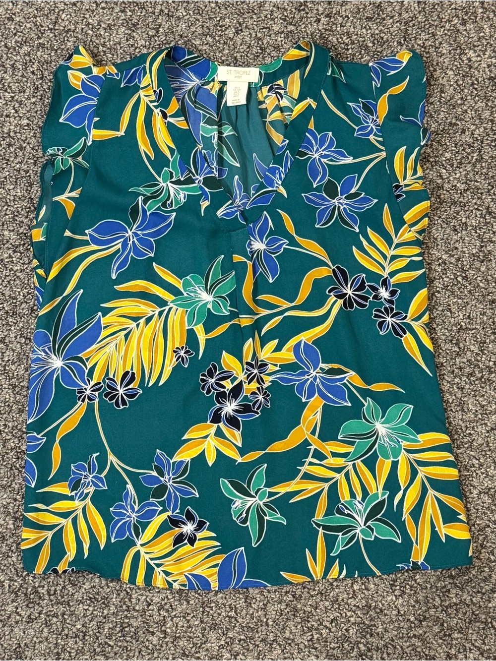 St. Tropez Teal Floral Print Sleeveless Top - Picture 2 of 5